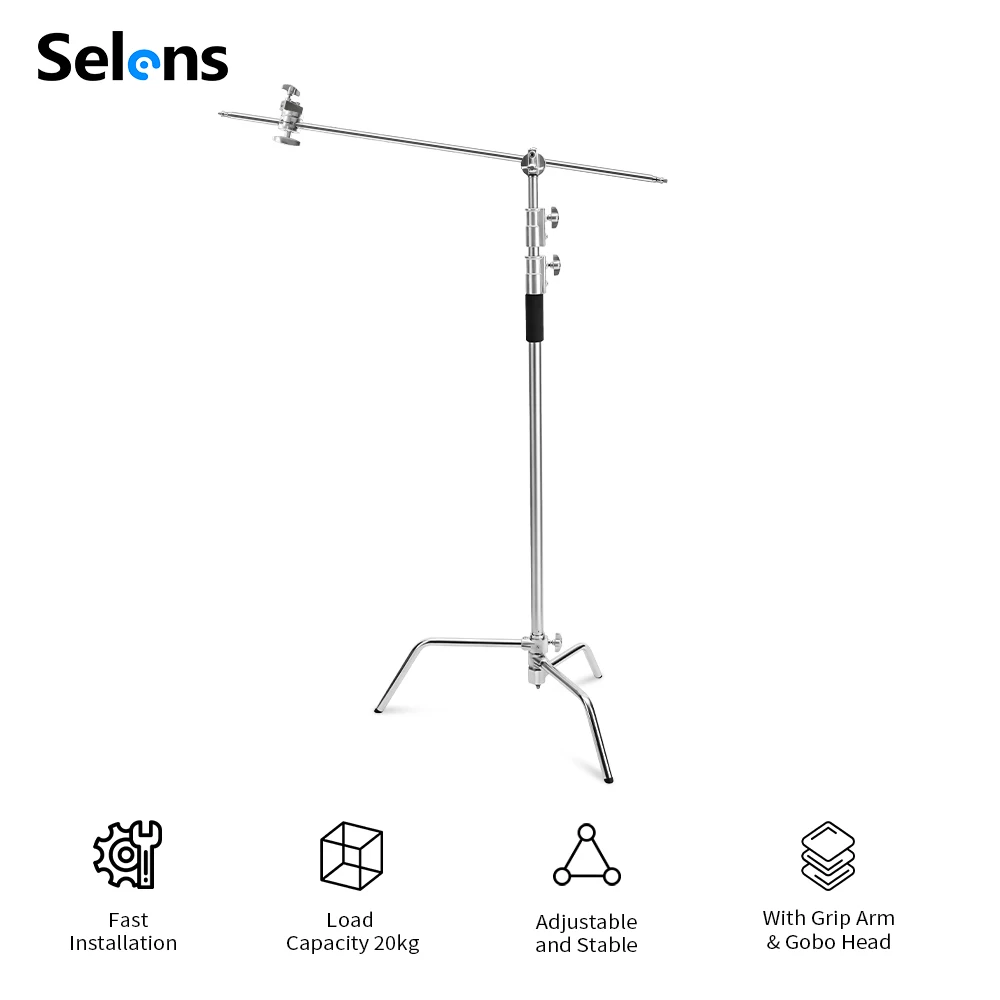 Heavy Duty Stainless Steel light stand backdrop stand C-Stand with Hold Arm and Grip Head for Photography Reflectors/Softboxes