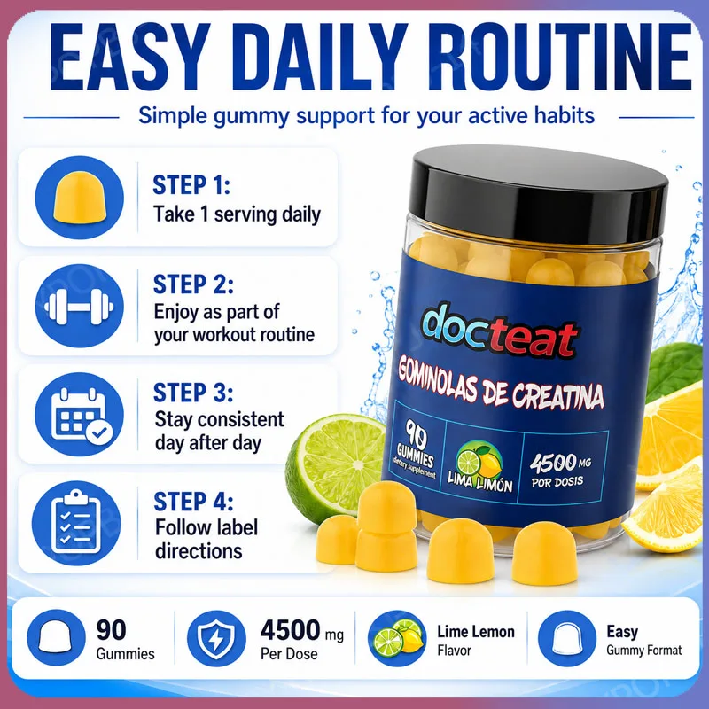 Docteat Creatine Gummies 90 Count Chewable Creatine Monohydrate Supplement for Strength Endurance Training Performance Support