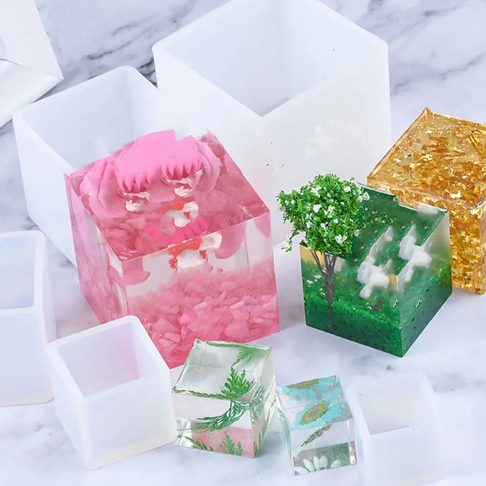 

4 Pcs Square Silicone Molds for Jewelry Making Cube Craft Accessories Reusable Non Stick Crystal Drop Gel Molds Jewelry Parts