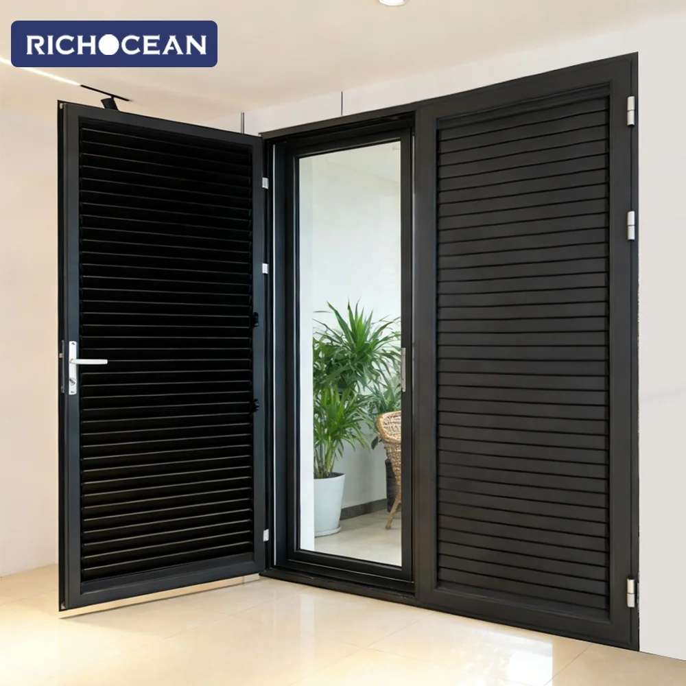 RICHOCEAN Minimalist Ventilating Aluminum Shutters Door Adjustable Blinds Louvered Doors for Exterior