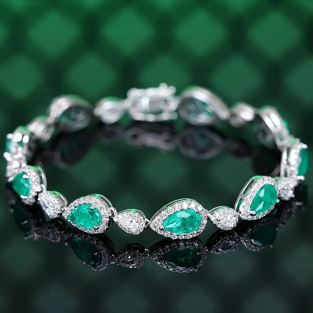 

Luxury 18K Solid Platinum PT950 certifid Paraiba 5*7mm bracelet high-end 1 carat platinum jewelry with mosaic diamonds