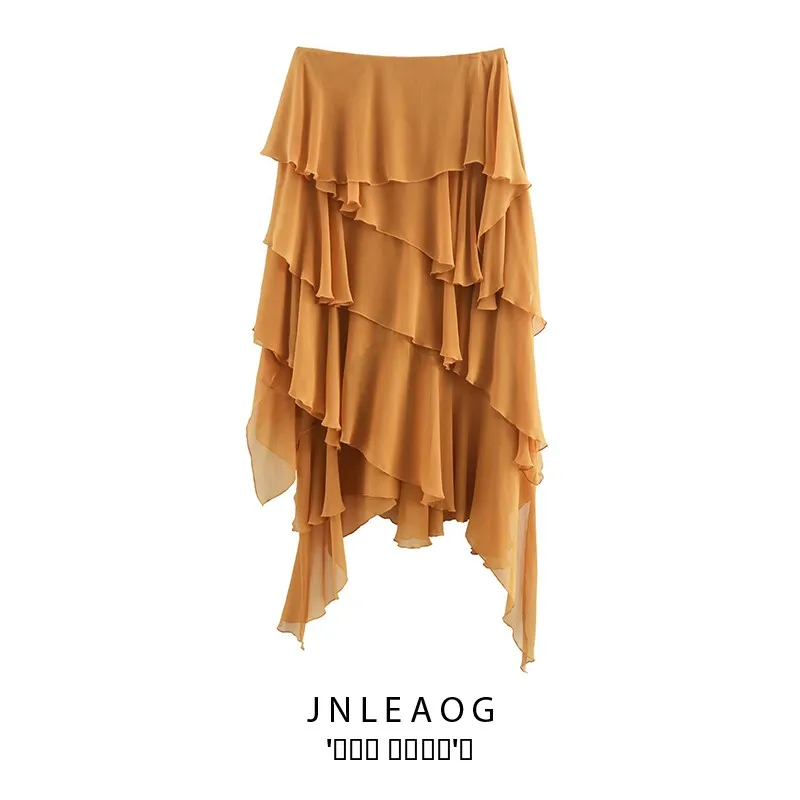 

Модная асимметричная юбка-миди, женская одежда, многослойная декоративная осенняя новинка, женская повседневная юбка-стойка из полиэстера