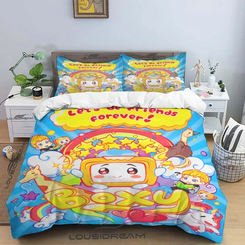 Imagem -02 - Lankybox-conjunto de Cama Bonito dos Desenhos Animados Capa de Edredão de Poliéster Microfibra Kawaii Rei Gêmeo Duplo Criança Presente de Natal