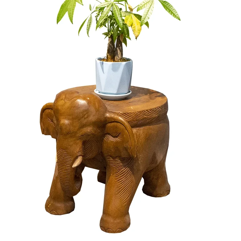 Southeast Asia Style Elephant Stool Solid Wood Round Stools Household Ottoman Flower Rack Bench Muebles Multifuncionales
