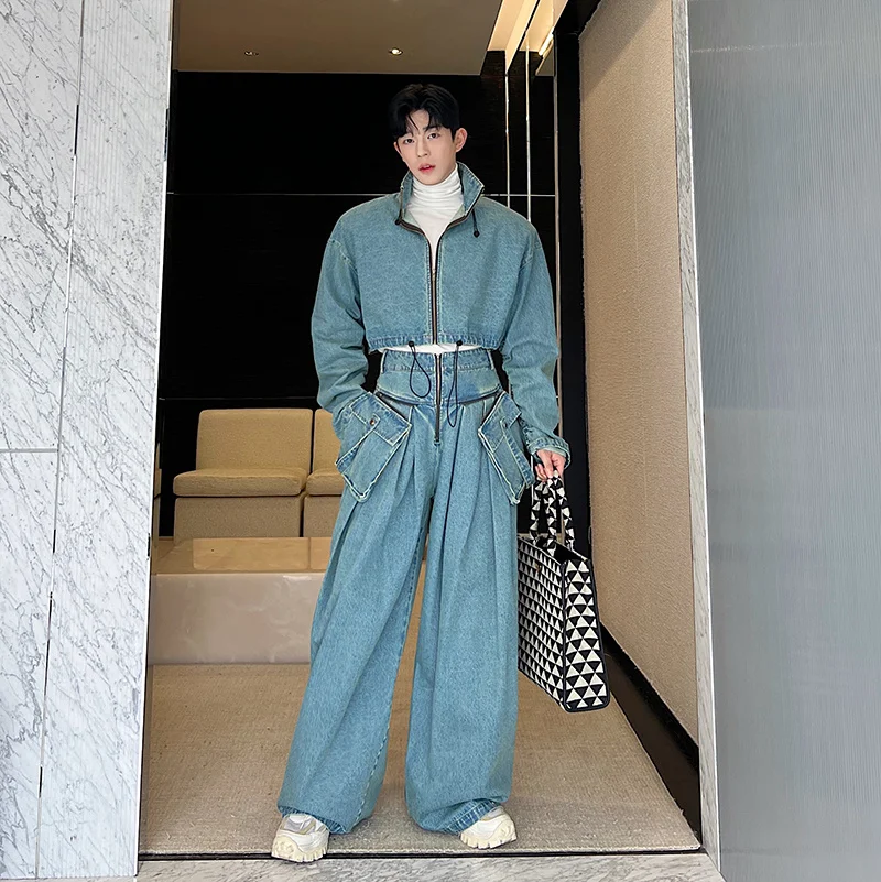 

Waed Vintage Denim ort Jaet Loose Wide Leg Pants Men Women Set Autumn Faion Youth ular Spring Autumn Winter