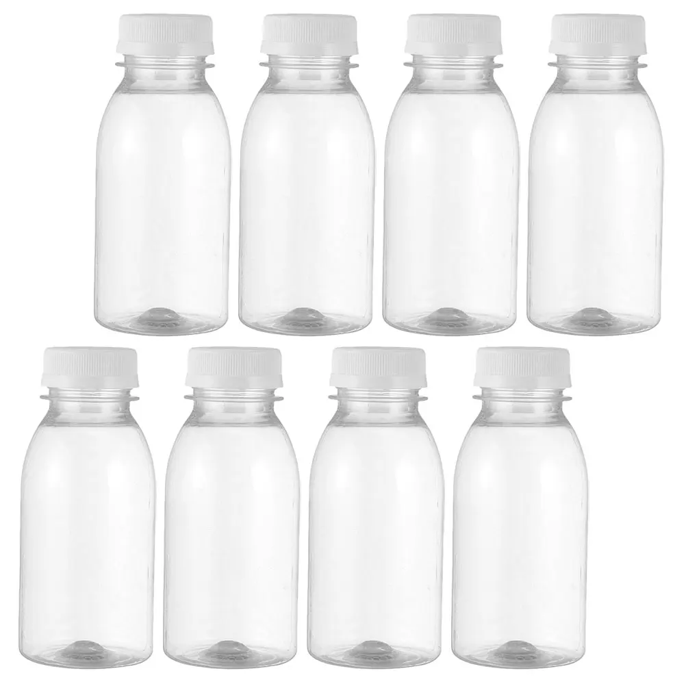 

8pcs Milk Clear Reusable PET Juice Containers Drinks Beverage Bottles Clear Bottles With Caps Smoothie Portable Storage