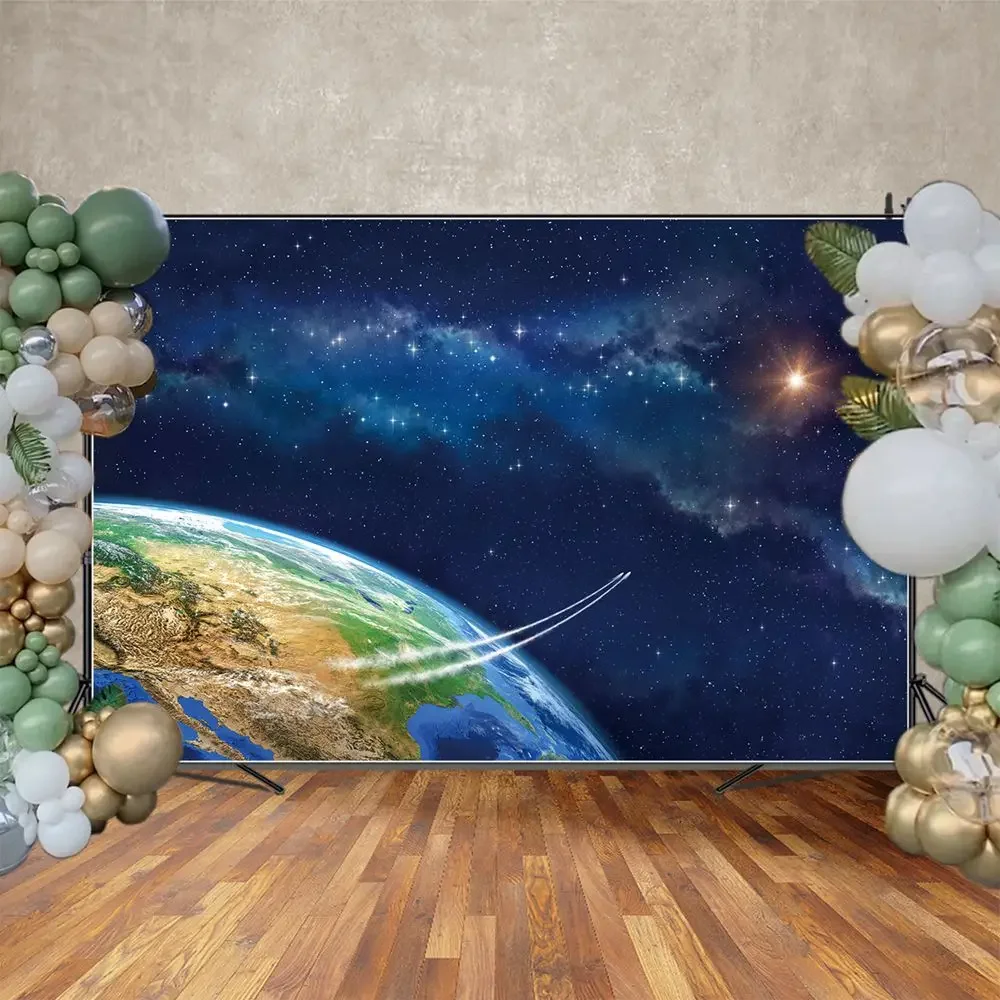 MOON.QG Galaxy Nebula Planet Backdrop for Photography Universe Outer Space Star Background Boys Birthday Party Decoration Props