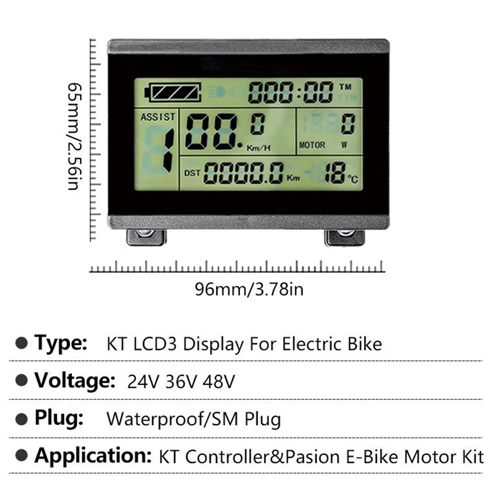 E-bike Display KT-LCD 3 Display E-Bike For-Bafang IP65 Waterproof KT-LCD 3 Display Pedelec Waterproof Connector