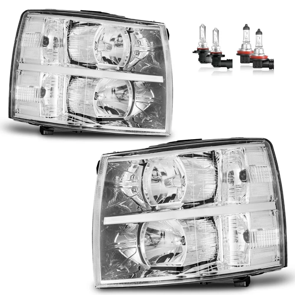 

Для Chevrolet Silverado 1500 2500HD 2007-2013 годов выпуска, хромированные фары с лампами, пара (левая+правая)