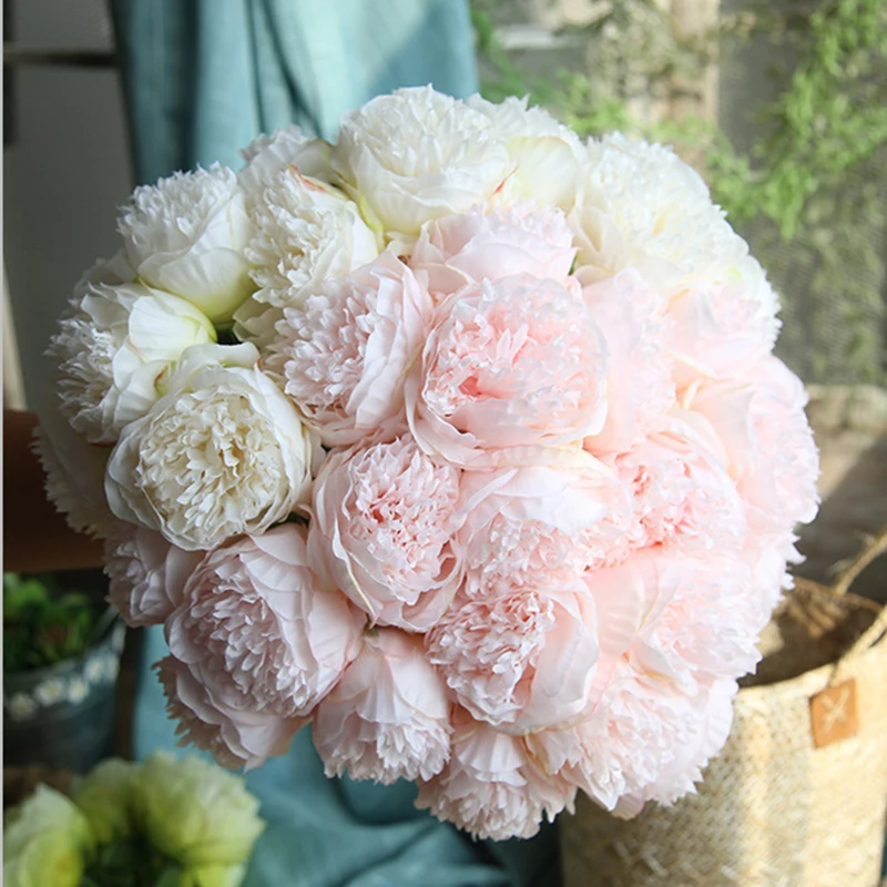 

5 Heads Artificial Peony Flowers Bridal Bouquet DIY Silk flower Artificial flower Bouquet For Home Wedding Decoration