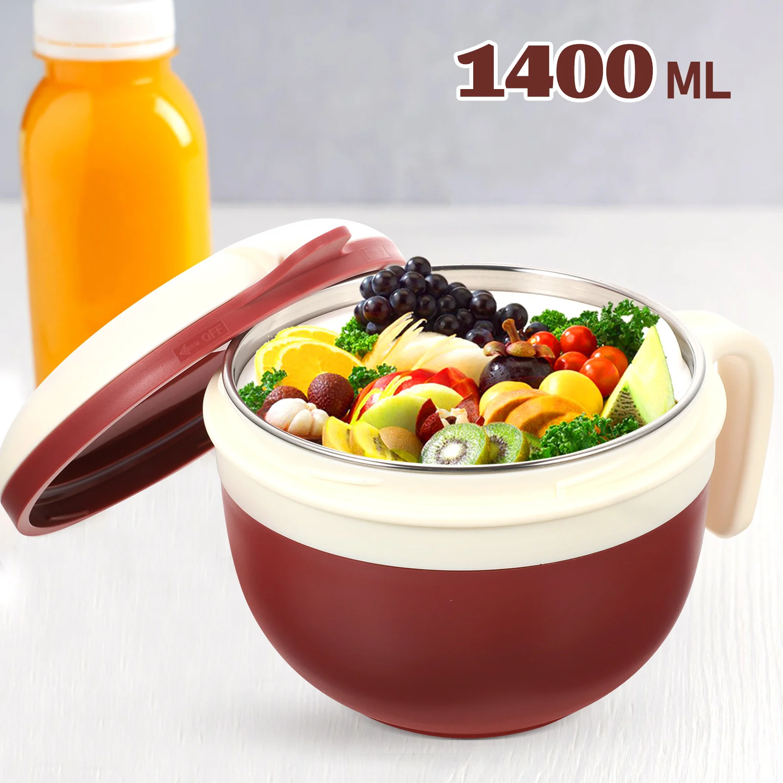 1 مجموعة وعاء رامين من الفولاذ المقاوم للصدأ مع شوكة وعاء غداء مدمج للمدرسة للاستخدام اليومي حاوية بينتو قابلة لإعادة الاستخدام للأغذية المنزلية #2