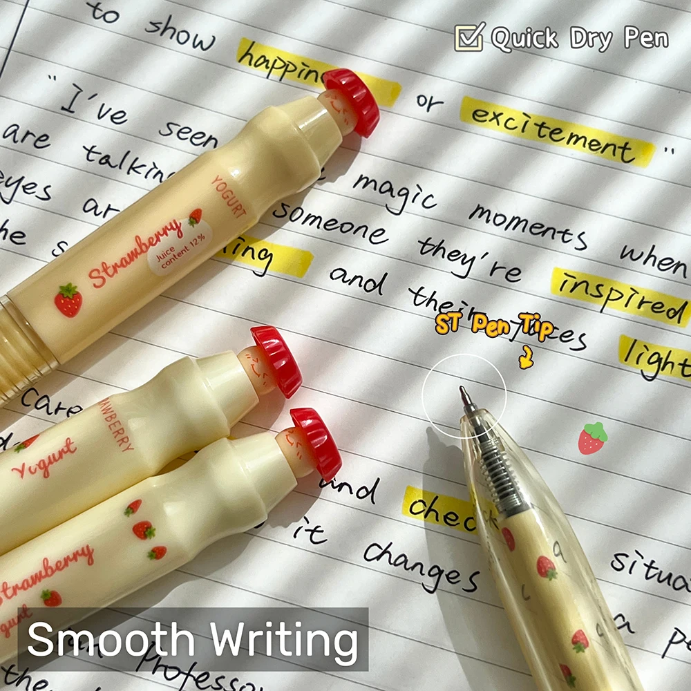 4 Fun Fruit-Scented Gel Pens 0.5mm Strawberry Yogurt Quick-Dry Pens Cute-Design Black Pocket Pen For Study & Office Use