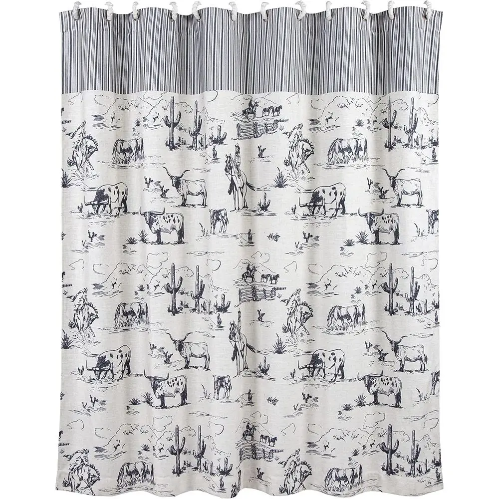 

Занавеска для душа Lie Bathroom Abric с 12 крючками, 72x72 дюйма, черно-белый принт ковбойской коровы Longhorn He, западный стиль