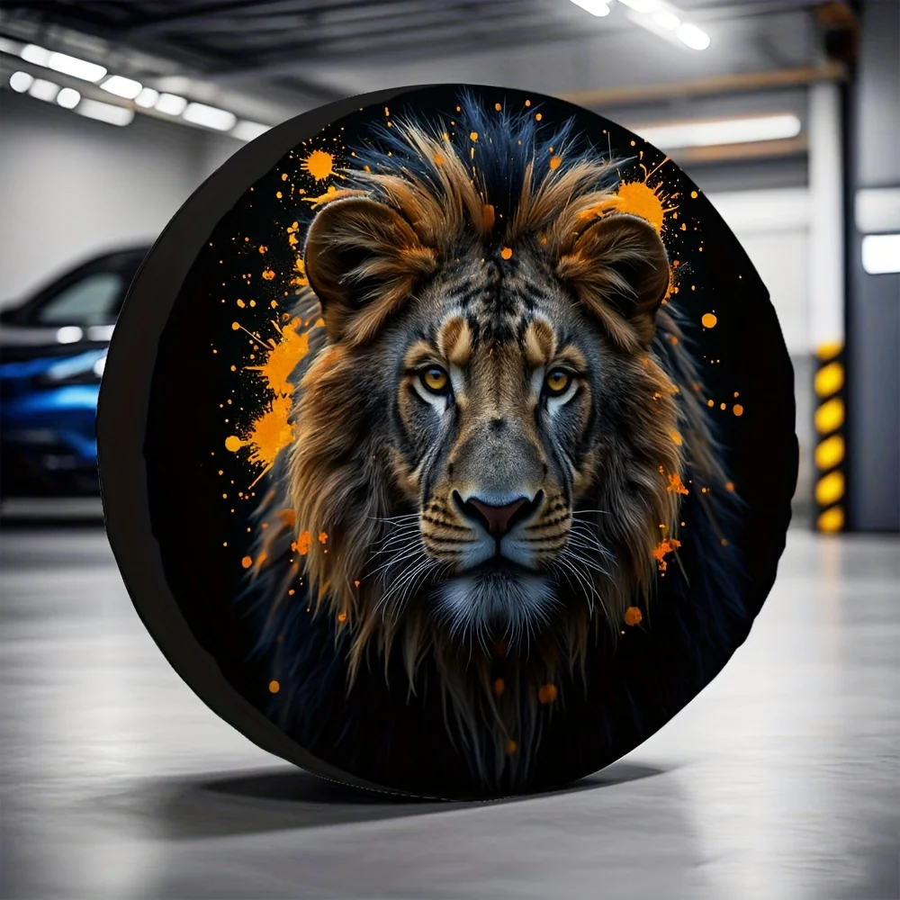 Golden Lion Head Tire Cover Polyester Spare Wheel Protector Waterproof Outdoor Accessory