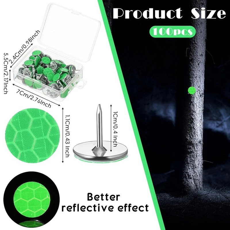 100 Pcs Reflective Tacks Trail Marking Tacks Reflective Trail Tacks Glow Tacks Reflective Trail Markers Mark Trail