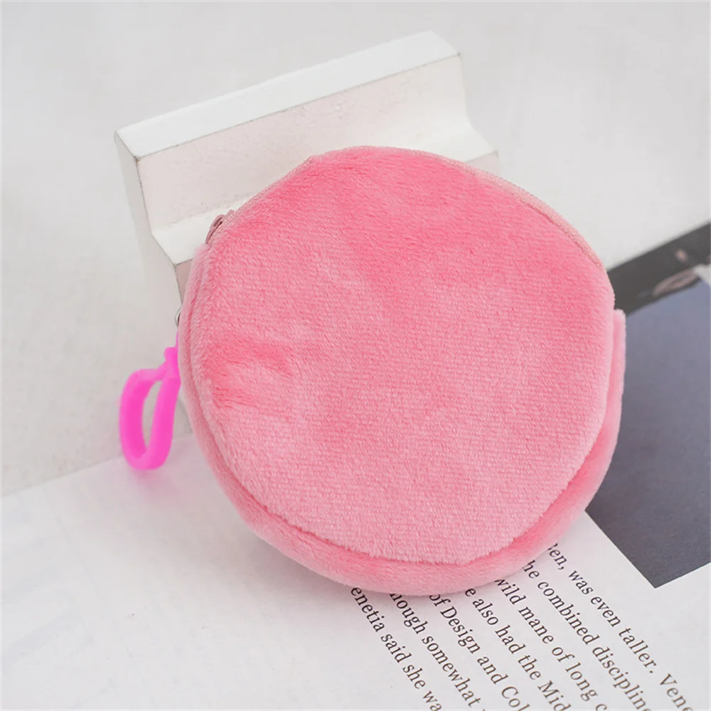 Monederos de monedas de felpa para mujer y niño, bolso de mano pequeño redondo de Color sólido coreano, bolso para llaves, bolsa para auriculares Kawaii, regalo para niñas