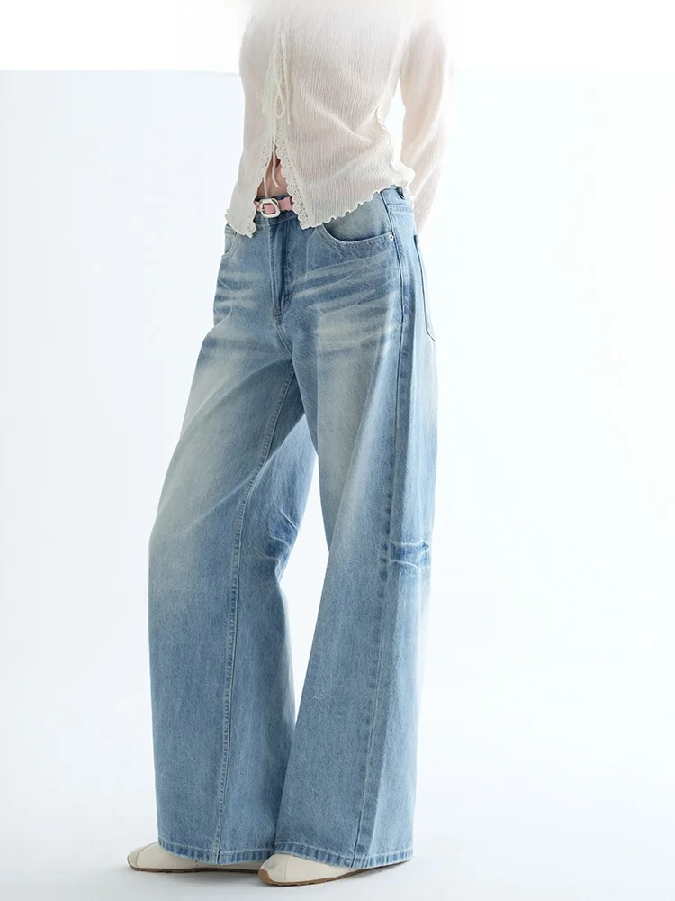 

High Waist Wide Leg Jeans Women's Spring 2026 New Style Slimming Vintage Washed Denim Casual Cotton Color All Seasons