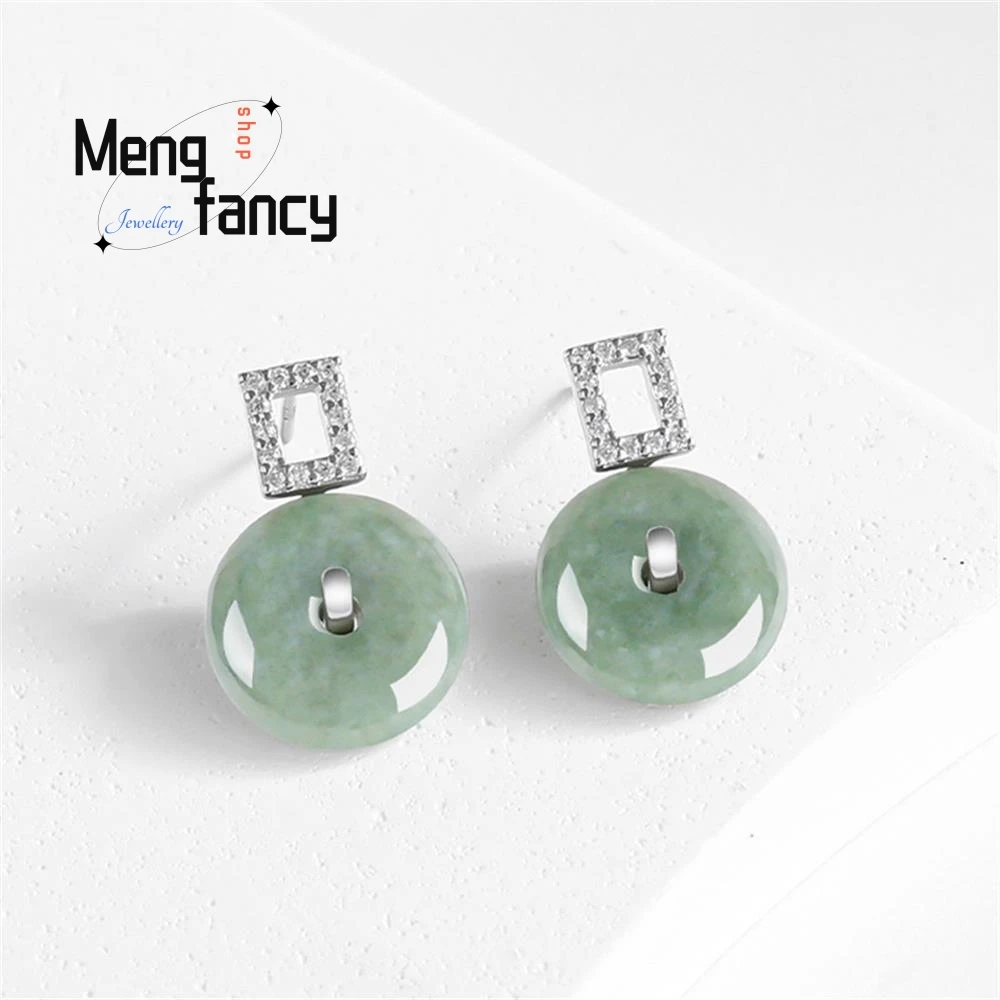 

Natural A-goods Jadeite Bean Green Peace Buckle Earrings Ice Jade S925 Silver Sexy Young Girls High-grade Fashion Luxury Jewelry