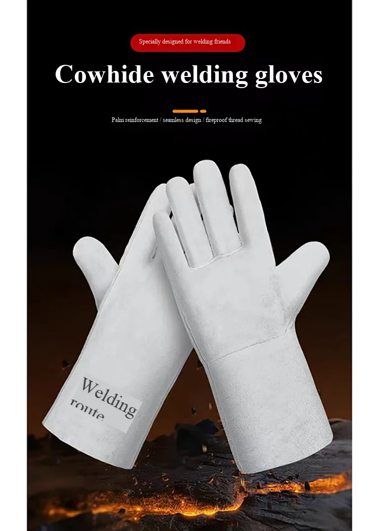 

High-quality cowhide material, soft, heat-resistant, wear-resistant, and anti-scald, electric welder's gloves