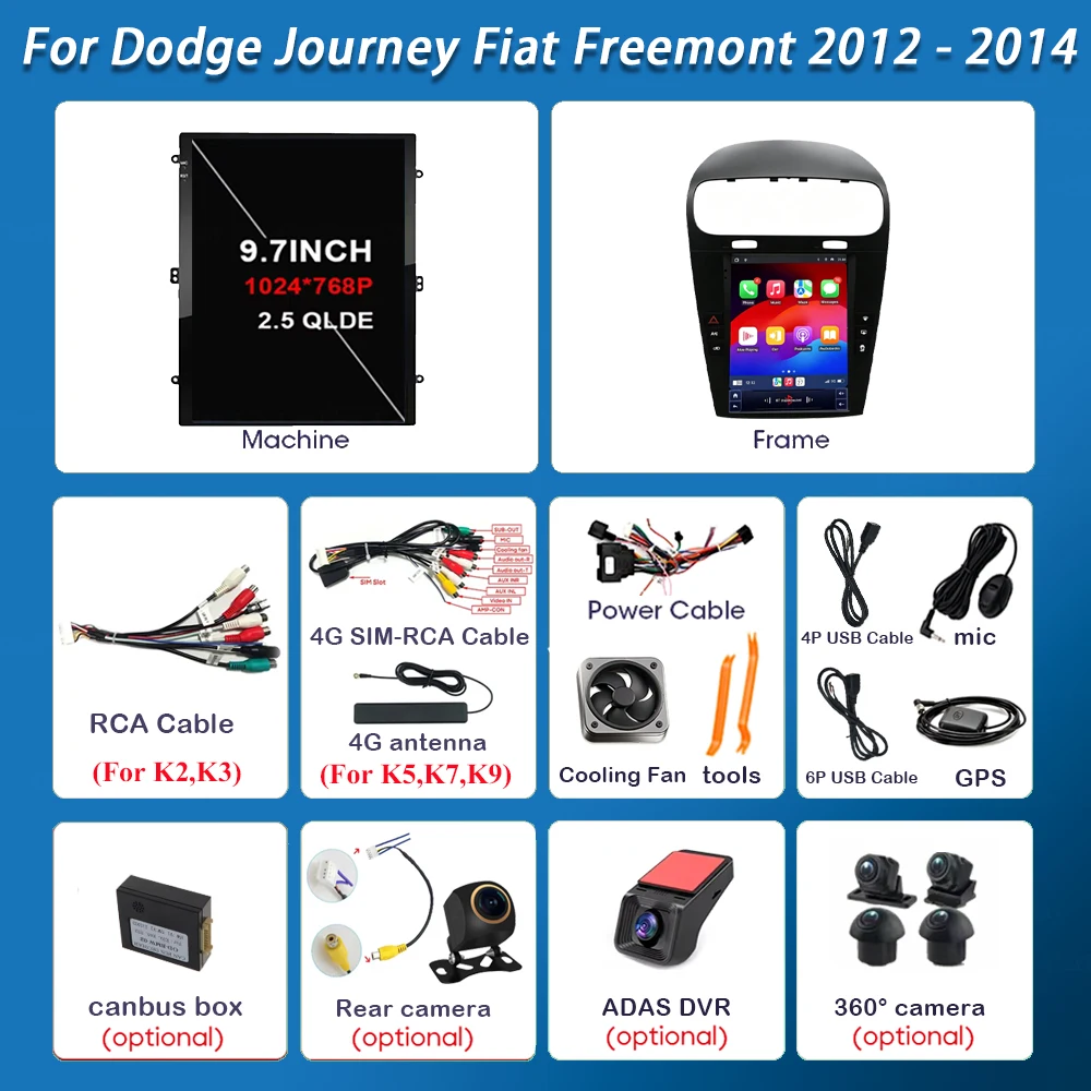 9.7 Inch Android 16 For Dodge Journey Fiat Freemont 2012 2013 2014 Car Radio Multimedia Video Player Gps navigation Touch Screen
