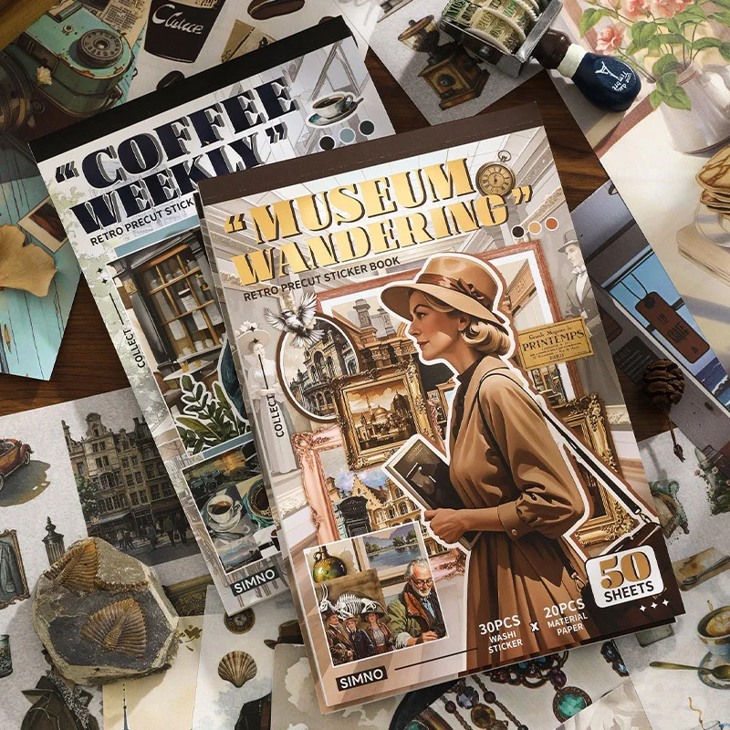 

Креативная винтажная книга наклеек "Slowly Enjoy Life" на 50 листов, включая 30 вырезанных наклеек и 20 листов бумаги с узорами.