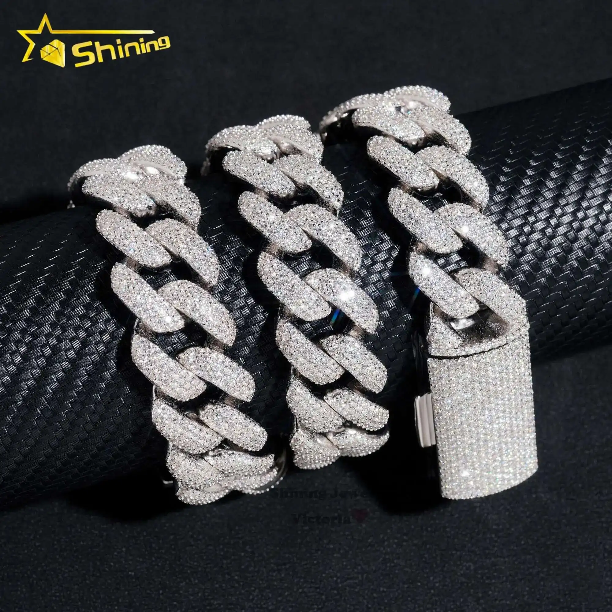 

Hot Selling Pass Diamond Tester 925 Solid Silver 20MM 4 Rows Iced Out Hip Hop Flawless Moissanite Diamond Cuban Link Chain