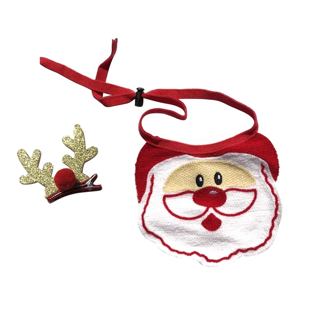 

2Pcs Christmas Dog Bib Pet Collar Adjustable Triangle Scarf for Medium Large Dogs Cats Santa Claus Hairpin