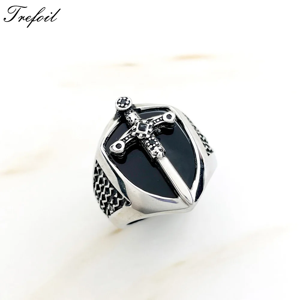 Ring Mystical Sword Signet Black Golden 925 Sterling Silver Vintage 2022 New Women Men Jewerlry Strength & Dignity Bijoux Gift