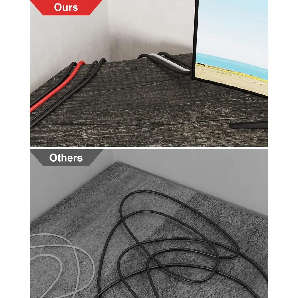 مكتب Teraves الحديث على شكل حرف L مع أرفف، مكتب كمبيوتر للألعاب 64.84 للمكتب المنزلي، مكتب زاوية مع سطح المكتب (بلوط أسود + F) #6