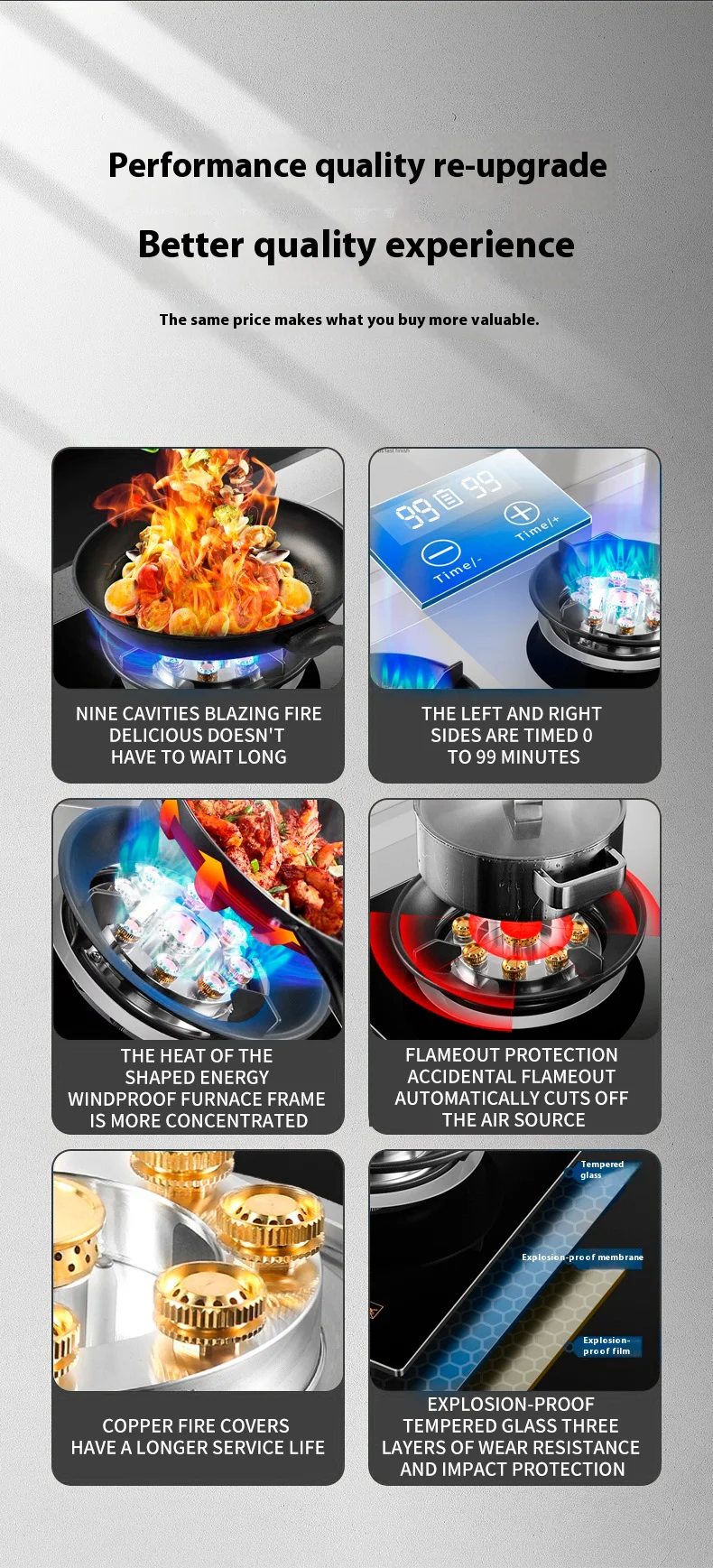 Easy to Clean Auto Ignition Gas Stove 5.2kw 2 Burners Tempered Glass Built-in gas cooker for Indoor Cooking