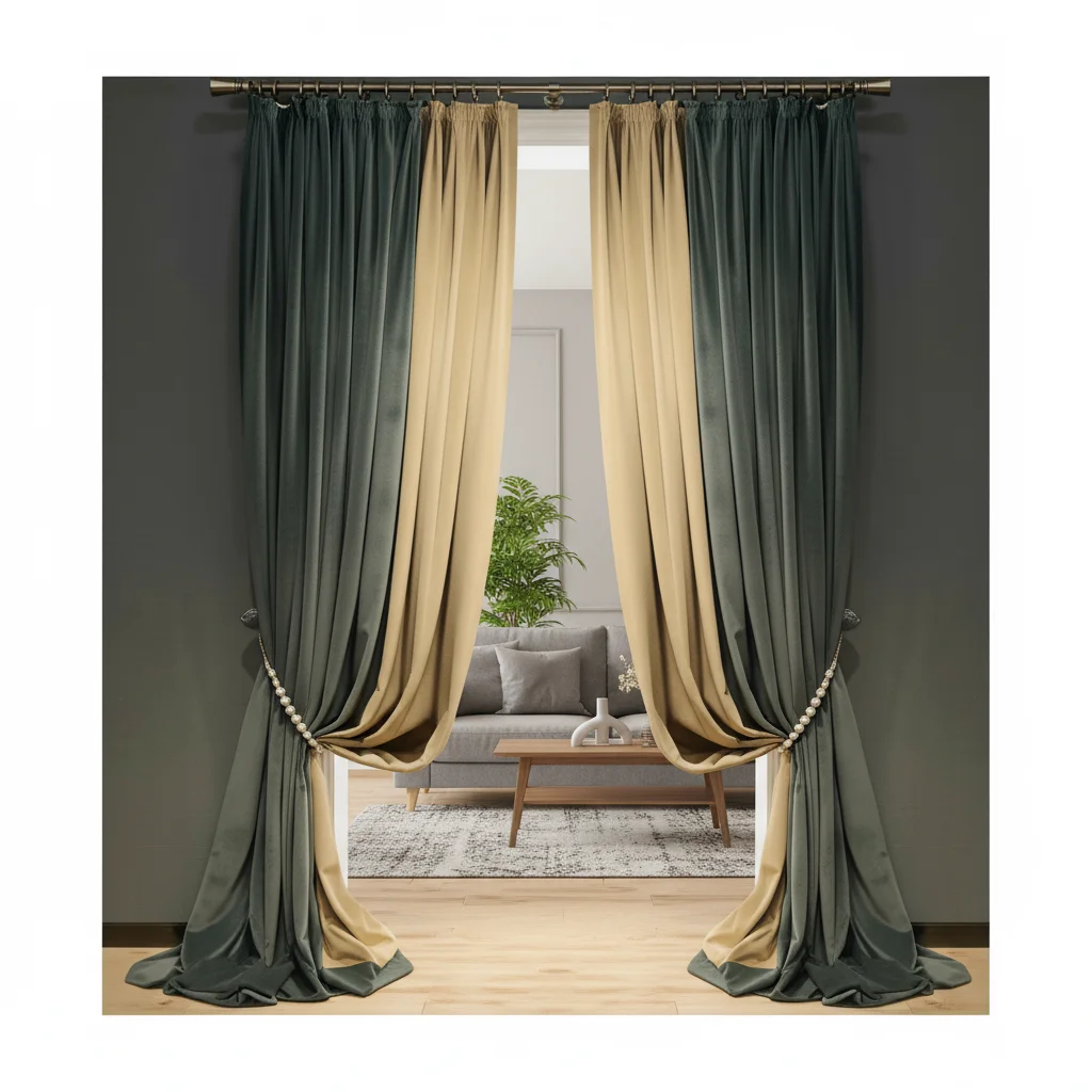 2Pcs  Luxury Velvet Spliced Double-Layer Curtain - Light-Blocking, Heat-Insulating, Customizable High-End Modern Style