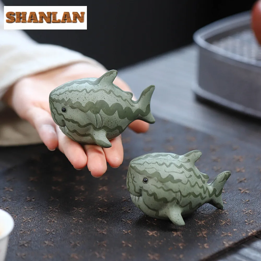 Purple Sand Shark Tea Pet Handmade Tea Play Figurine Toys Watermelon Tea Figurine Tea Statue Tea Ceremony Tea Set Decoration