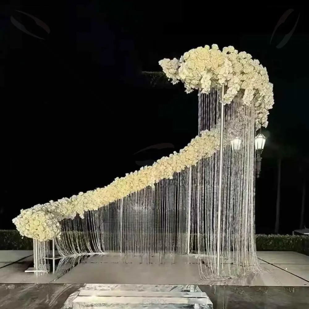 

Popular Round Wedding Arch flowers Metal Frame stainless steel Wedding Ceremony Party Stage Backdrop with Beads