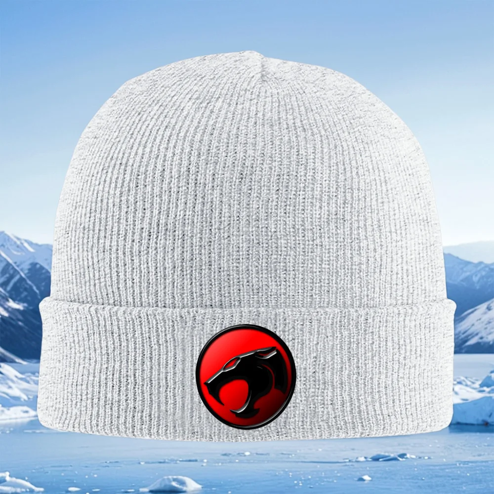 رأس النمر الأسود داخل الدائرة الحمراء للرجال والنساء للجنسين قبعة محبوكة قبعة صوفية قبعة شتوية حرارية دافئة لعيد الميلاد في الهواء الطلق