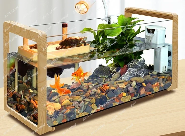 

Super White Glass Villa Ecological Integrated Feeding Box Size Landscape Drying Table Fish Turtle Mixed Feeding Tank