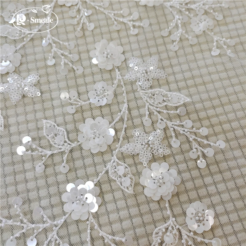 Beaded Sequin Fabric for Children\'s Clothing, Wedding Veil Dress, Flowers and Leaves, Forest Clothing Skirt, RS3386, New, Summer