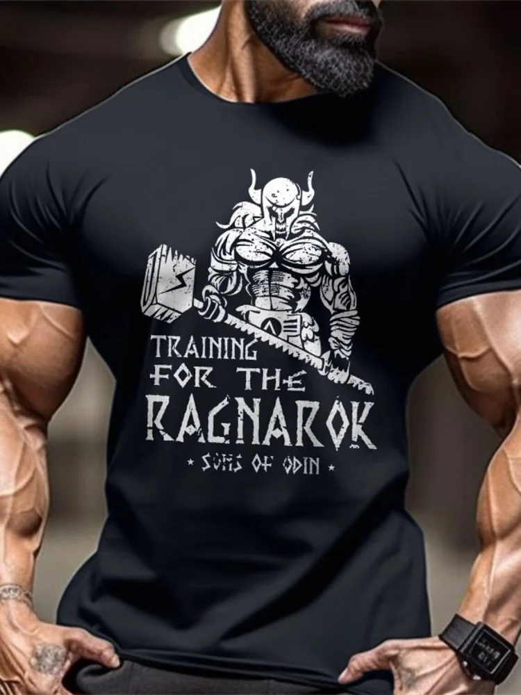 

2025 New Summer Casual Tough Guy Tops 3D Viking Print Men's T-shirt Outdoor Running And Sports Men's Fitness Short-sleeved Shirt