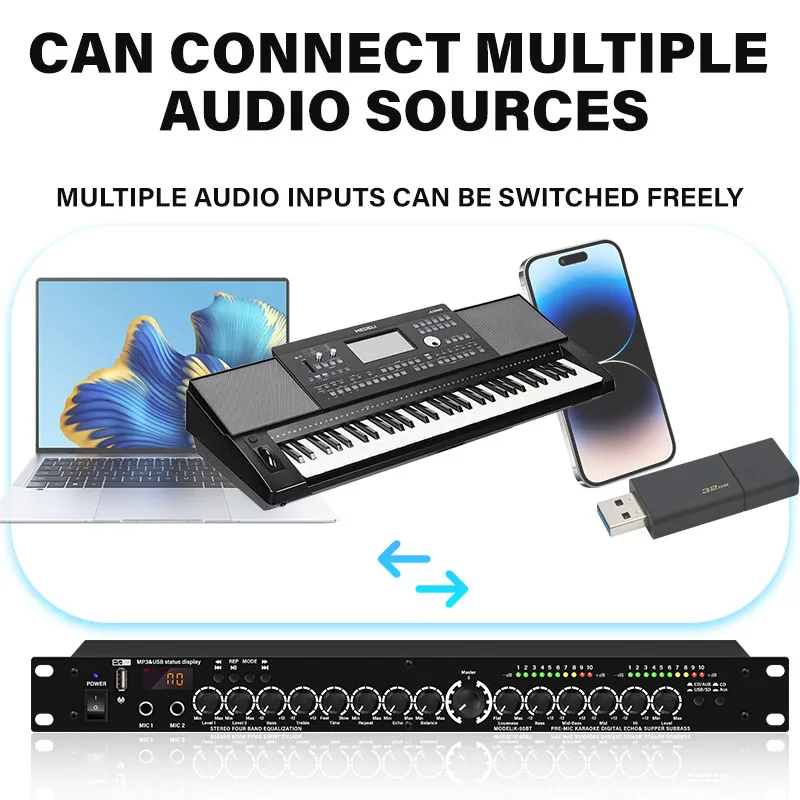 

Профессиональный аудиопроцессор T4 DSP, цифровая реверберация, USB, Bluetooth, стерео, многофункциональный эквалайзер, аудиопроцессор с защитой от свистка