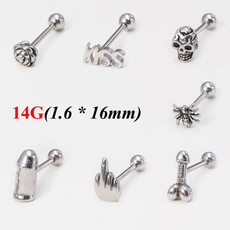 1pc Gothic Gesture Tongue Barbell Stud Piercing Bar Punk Stainless Steel Skull Spider Tongue Ring Sexy for Unisex Body Jewelry