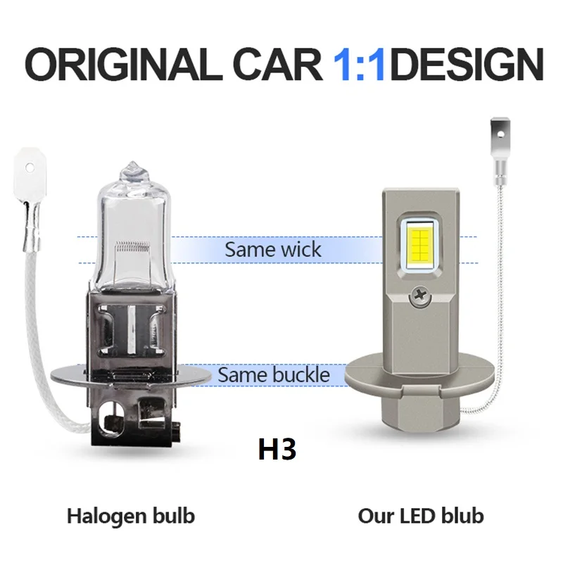 2PCS H3 LED Headlight Bulb LED H3 Car Light 1:1 Size Replica Replacement Halogen Lamp 120W 12V Auto Lamp 12000LM