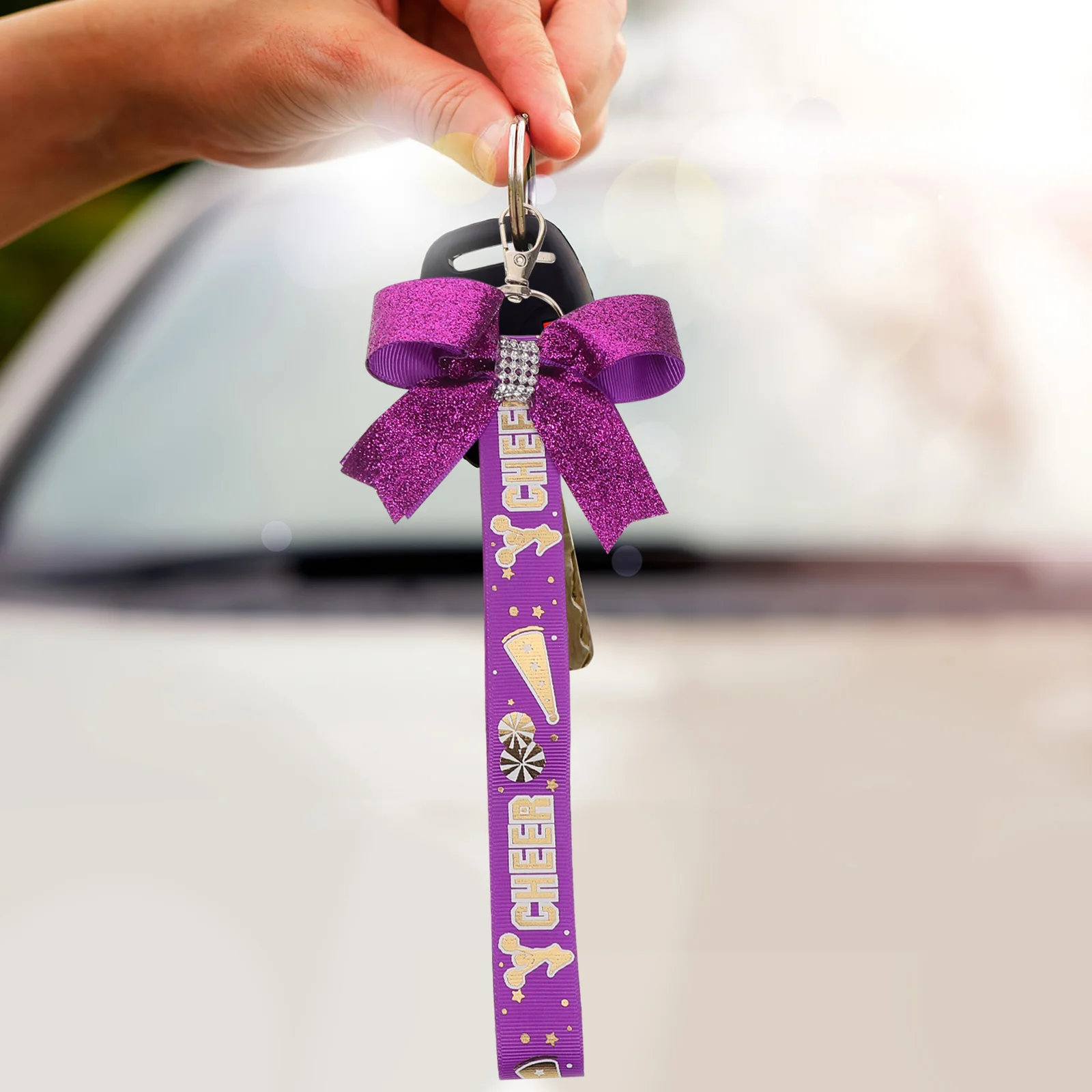

5 Pcs Cheerleading Keychain Accessories for Girls Ring Cheerleader Chains Bags Fabric Bow