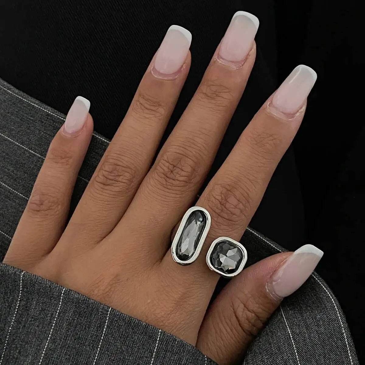 Kunjoe minimalista acrílico strass aberto anel para mulheres moda coreana geometria ajustável junta anel festa jóias acessório