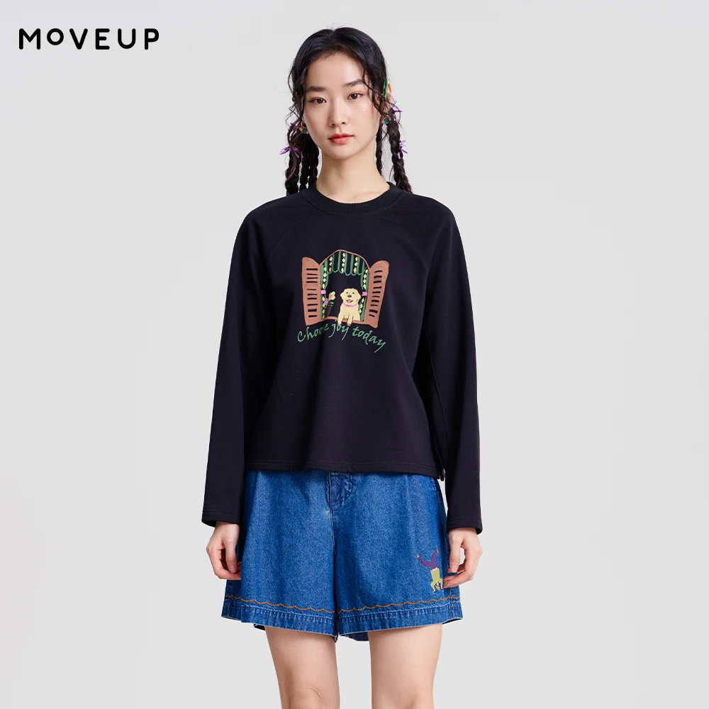 MOVEUP Round Neck Long Sleeve Sweatshirt 2026 Autumn New  Raglan Sleeve Cartoon Print Commuter Sweatshirt for Women 3ELC11416