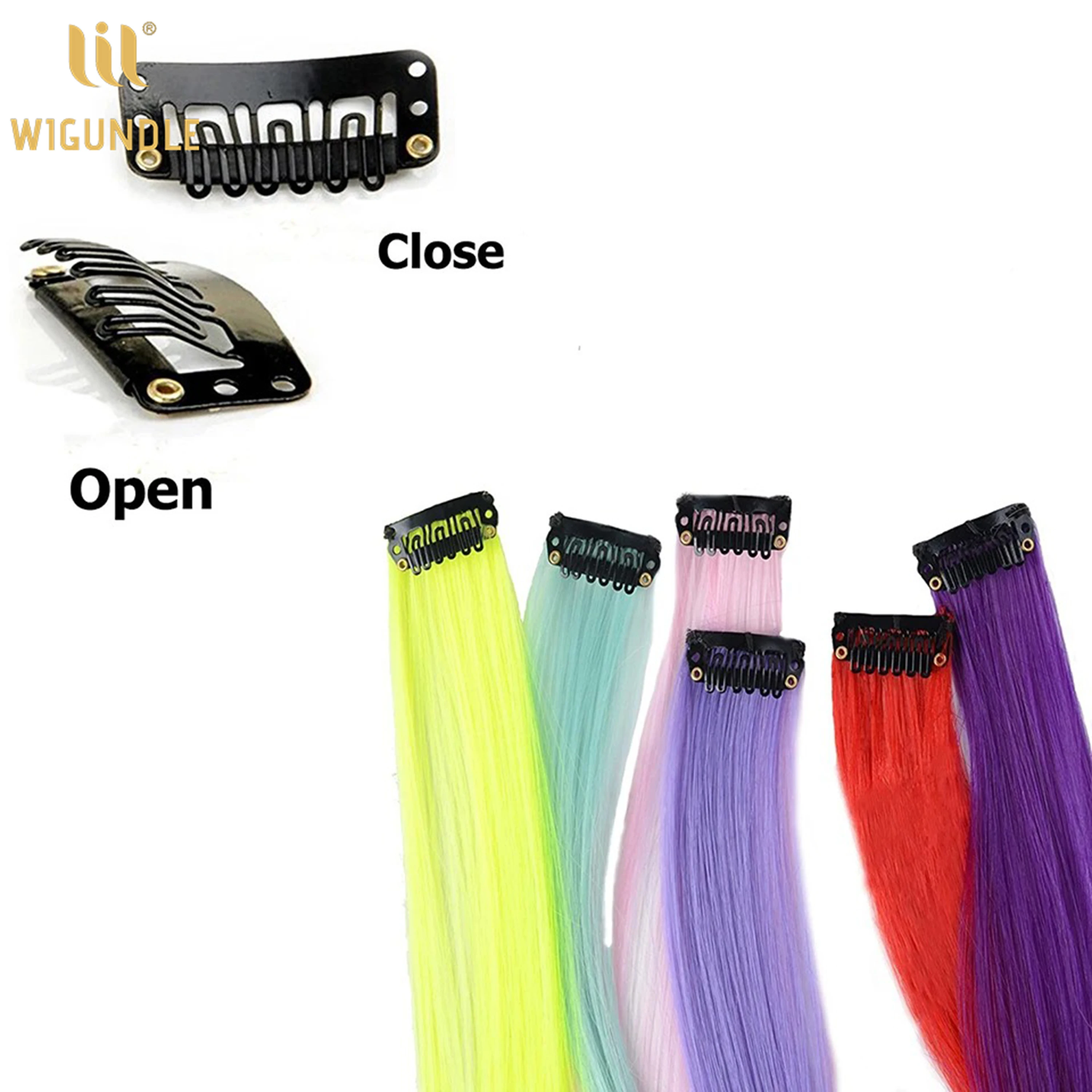 Extensiones de cabello sintético liso de 22 pulgadas, pelo falso con Clip ombré, rosa, morado y amarillo, Color arcoíris, resistente al calor
