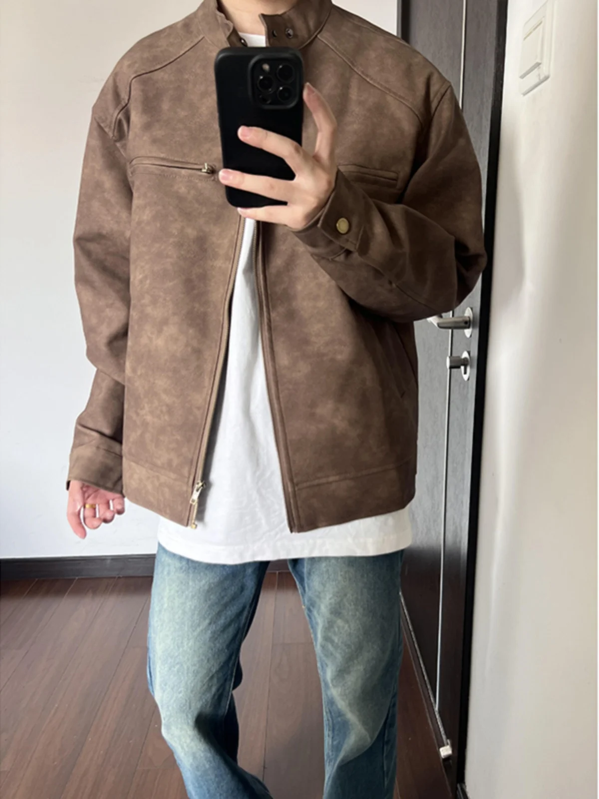 

Brown Tie Dye ort Jaet Men's Spring Autumn Cleanfit American High Street Motorcycle High End Feeling Cool Jaet