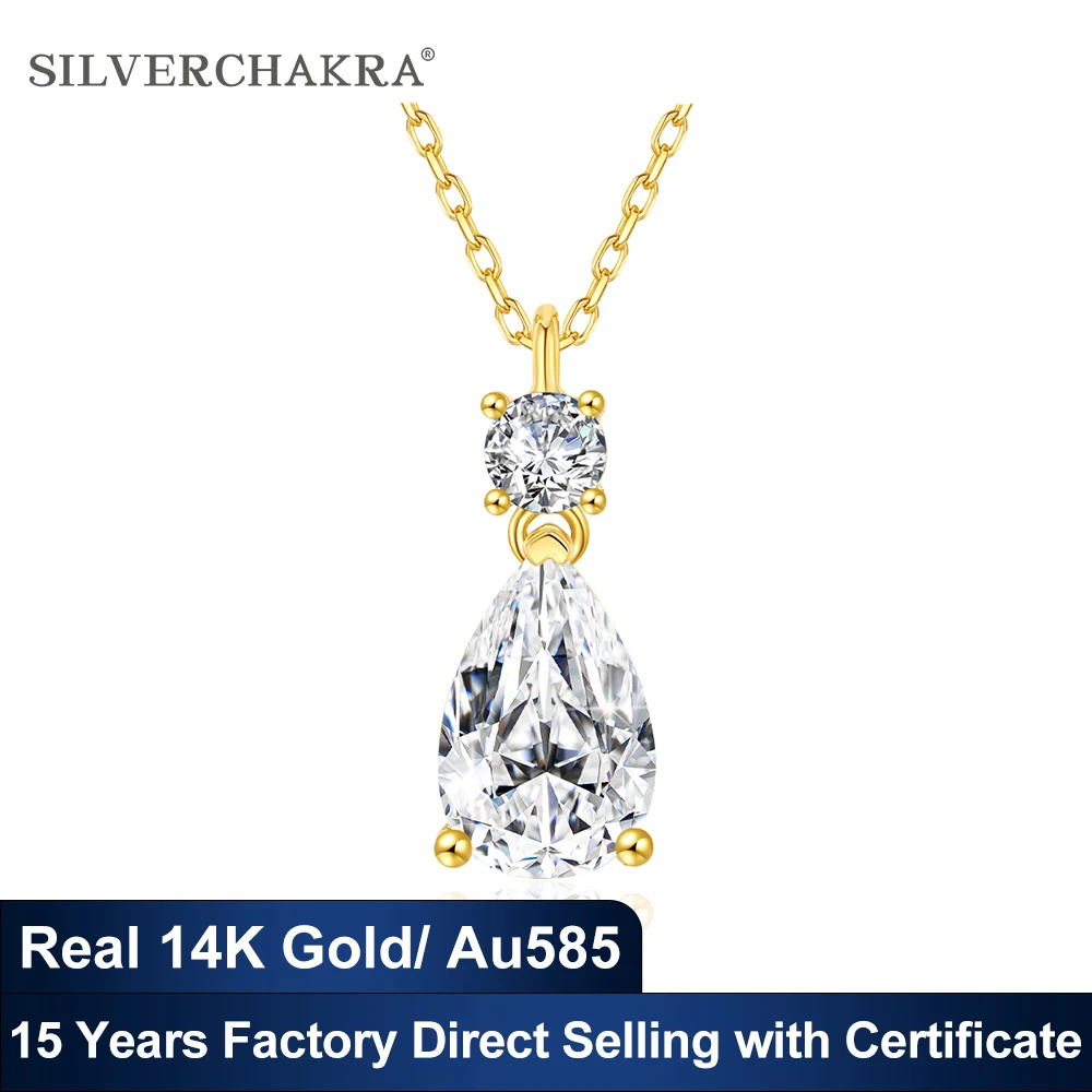 Trendy Lovers' Real 14k Gold Necklace Pear Cut Moissanite Diamond 3 Carat 7*11mm Wedding K gold Jewelery for Women Certified