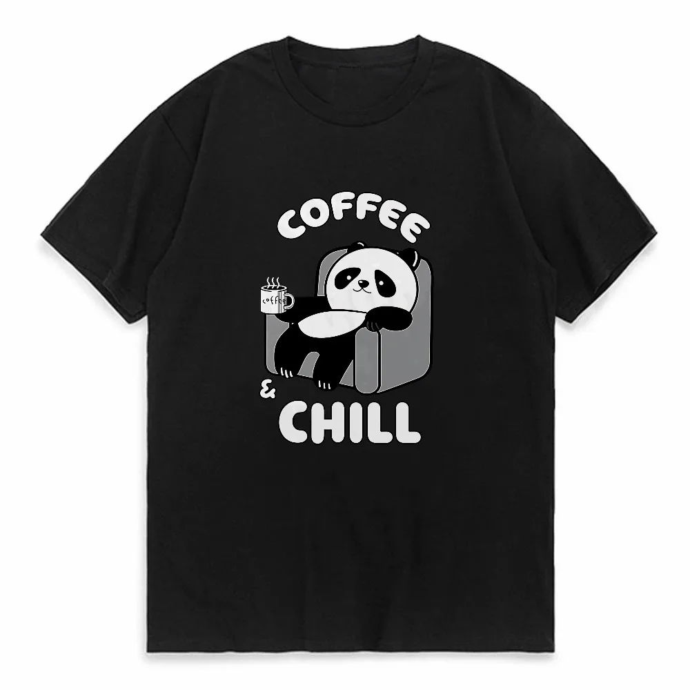 Одежда Coffee And Chill Kawaii Panda, мужские футболки большого размера в стиле хип-хоп, дышащие летние футболки, модные хлопковые уличные топы