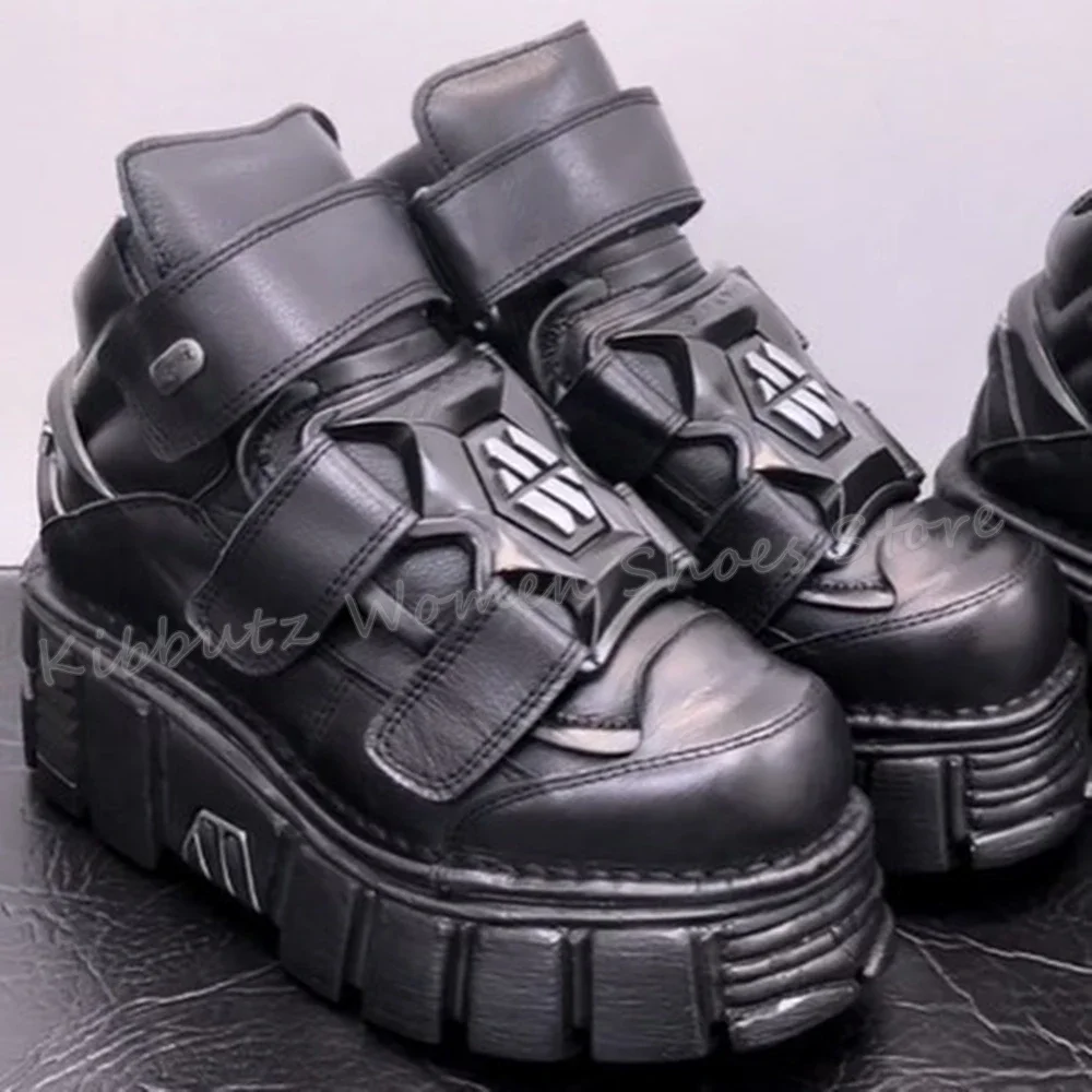 

Hook & Loop Sneakers Platform Gothic Dark Style Punk Rock Round Toe Thick Bottom Mixed Color Novelty Y2k Shoes Fashion Concise