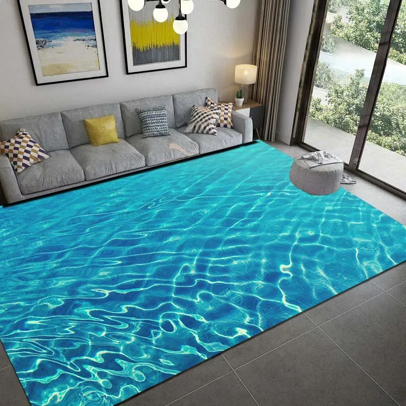 

LARGE SIZE 3D Ocean Sea Water Rug Sea Carpet for Living Room Kids Play Mat Home Floor Decor Living Room Bedroom Hotel Lounge Mat