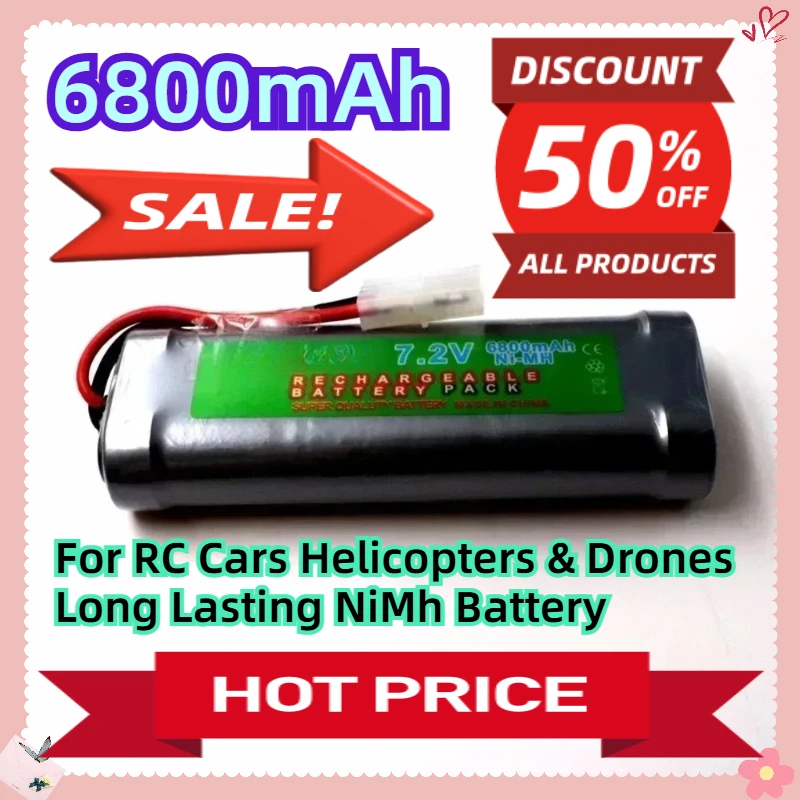 

6800mAh 7.2V For RC Cars Helicopters & Drones Long Lasting NiMh Battery